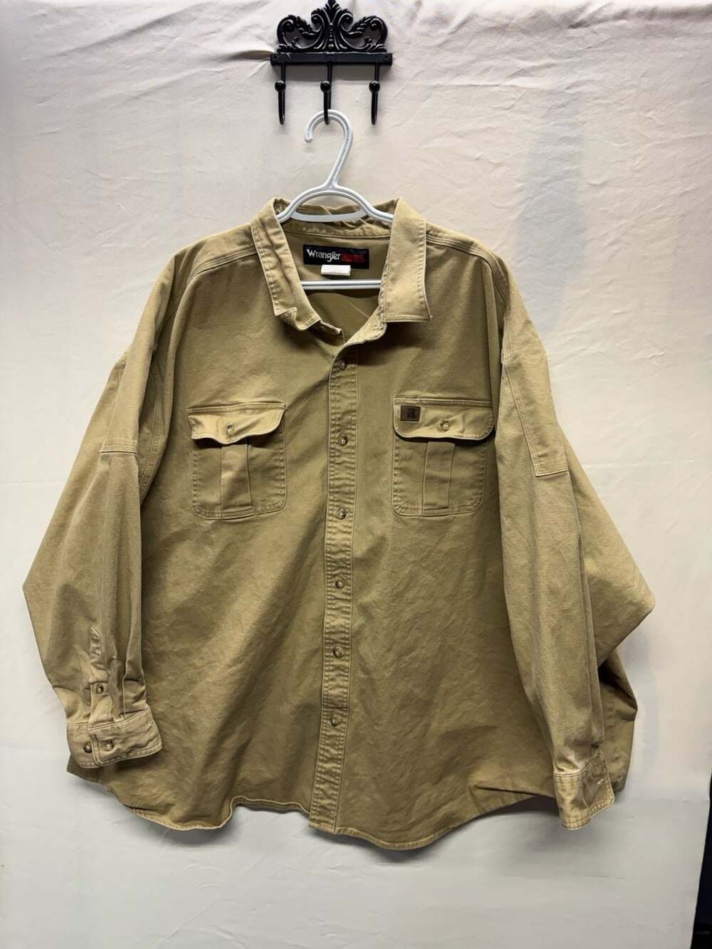 Wrangler Riggs Workwear Tan Khaki Canvas Long Sleeve Button Work Shirt Mens 6X